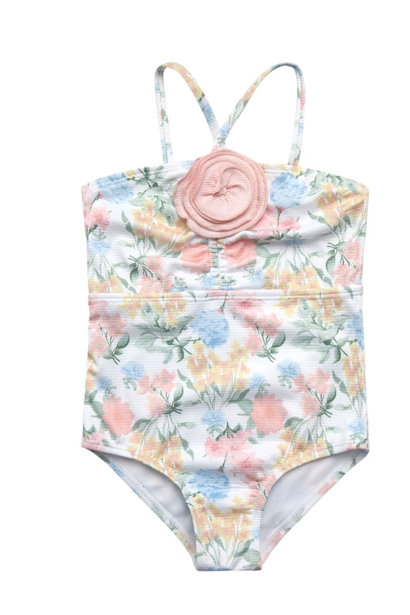 Girls' One-piece Ruched Rosette Swimsuit