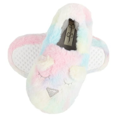 Jessica Simpson Girls Plush Fluffy Slip-on House Slippers with Memory Foam