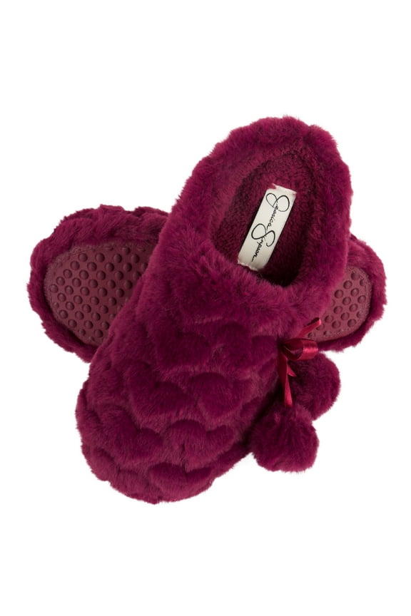 Girls Plush Slip-On Clogs - Comfy Memory Foam Slipper House Shoe with Cute Hearts and Pom Poms for Kids