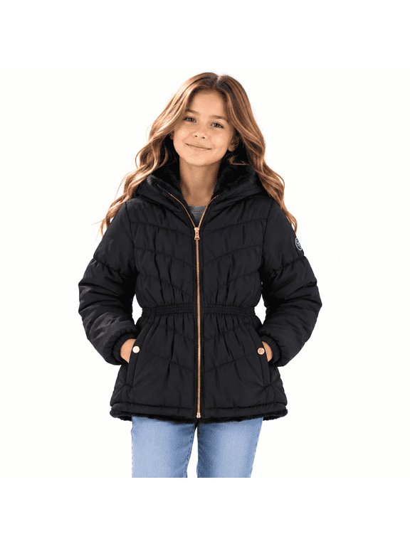 Girls Puffer Jacket Heavyweight Longline Faux Fur Hooded Winter Coat