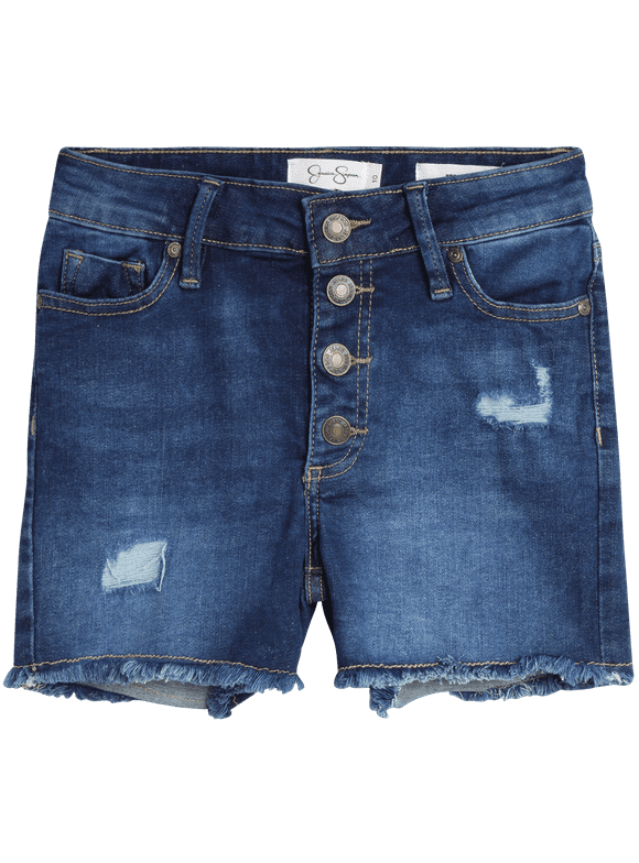 Jessica Simpson Girls' Shorts - 5 Pocket Stretch Denim Jean Shorts - Distressed Denim Acid Washed (7-16)