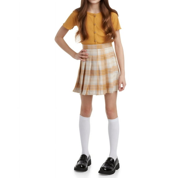 Jessica Simpson Girls' Skirt Set - 2 Piece Short Sleeve Button Down Blouse and Plaid Skirt (4-12)