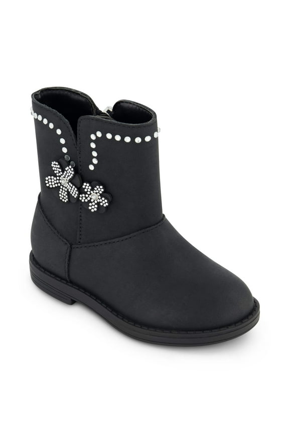 Girls Toddler Evie Flower Black Side Zipper Boot