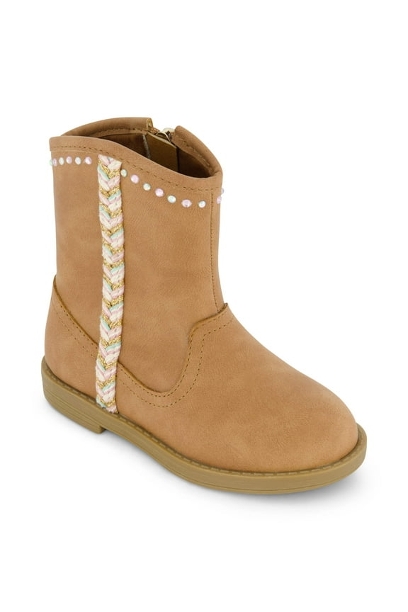 Girls Toddler Layla Stripe Cognac Brown Side Zipper Boot