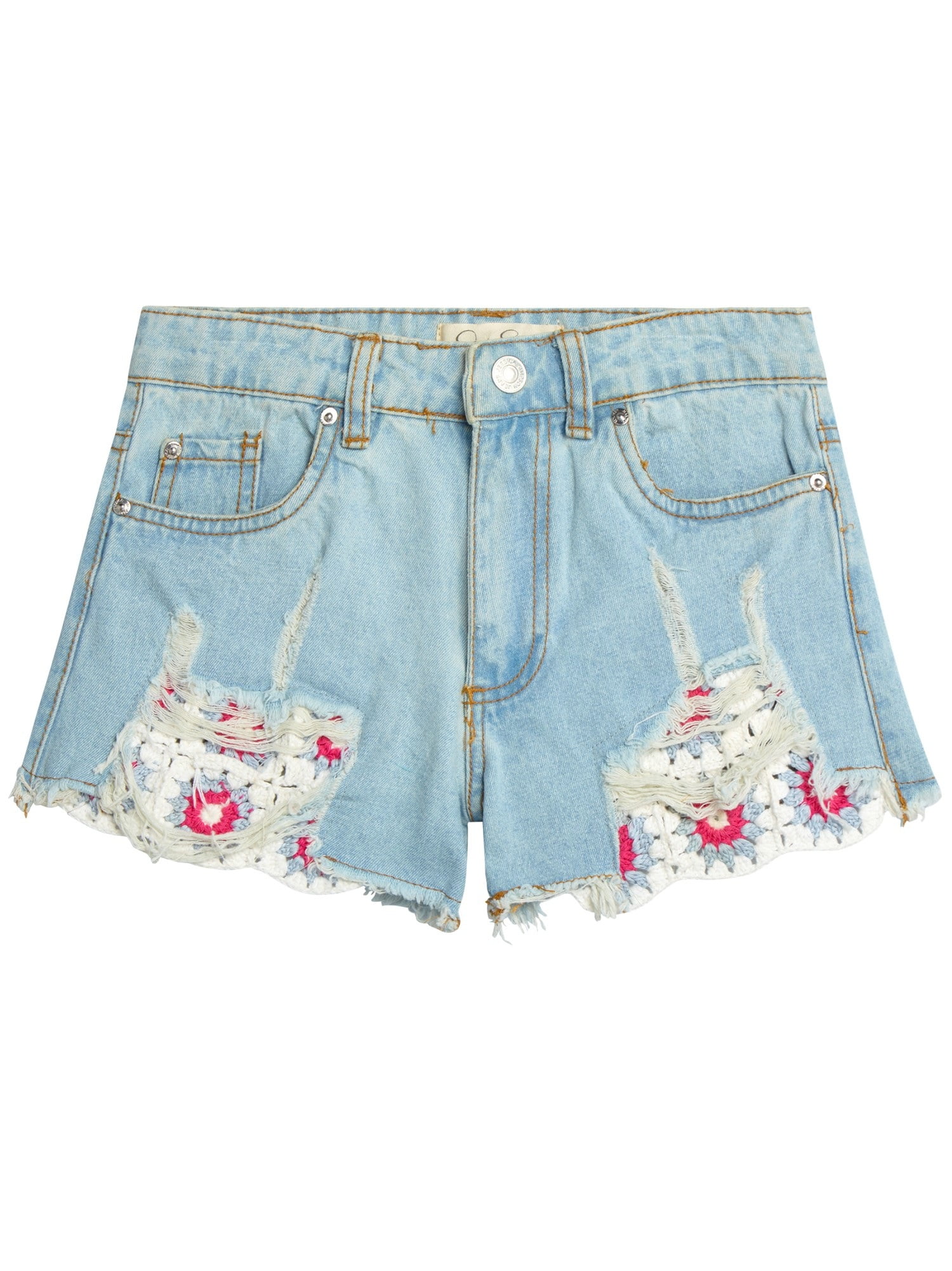 Jessica Simpson Girls' Vintage Wash Crochet Pocket Denim Short