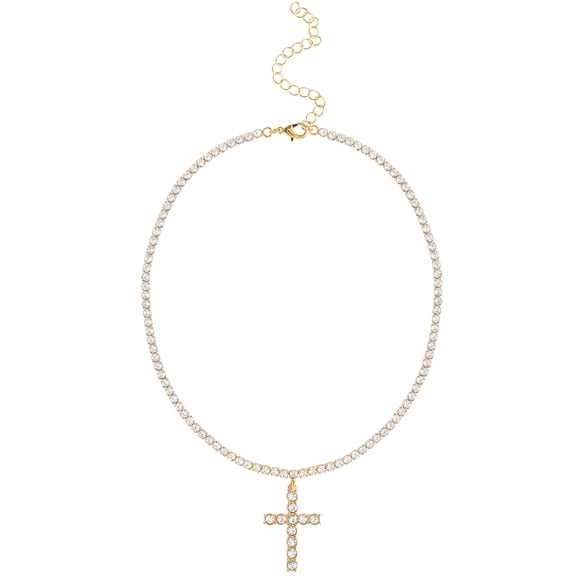 Jessica Simpson Women's Crystal Cubic Zirconia Cross Necklace