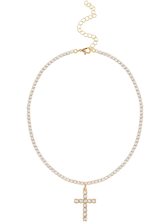 Women's Crystal Cubic Zirconia Cross Necklace