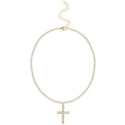 Jessica Simpson Womens Crystal Cubic Zirconia Cross Necklace