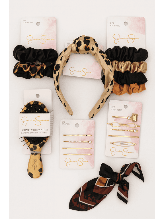 Hair Accessories Set Assorted 6 Pack (Scrunchies, Headband, Brush & Clips)