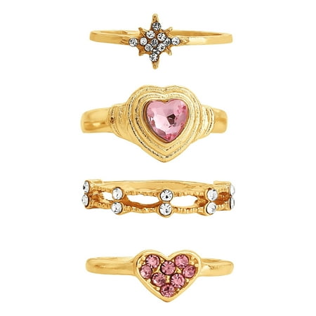 Jessica Simpson Women's Heart Rhinestone Ring Set, 5-Piece
