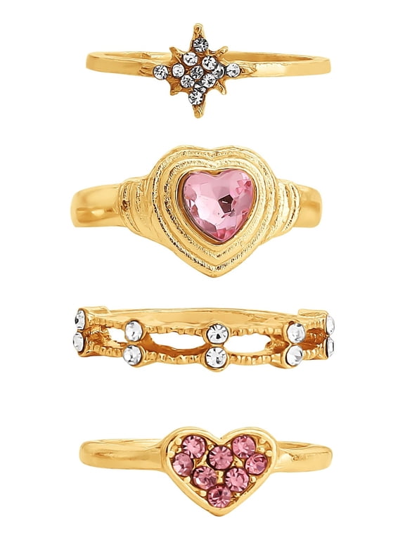 Women's Heart Rhinestone Ring Set, 5-Piece