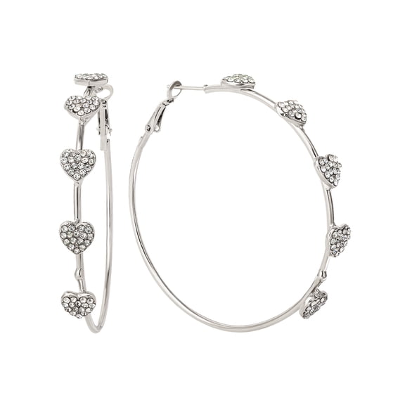 Jessica Simpson Women's Silver-Tone Heart Stone Hoop Earrings