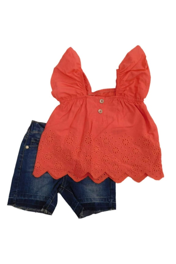 Infant & Toddler Eyelet Top Girls 2 Piece Jean Short Outfit