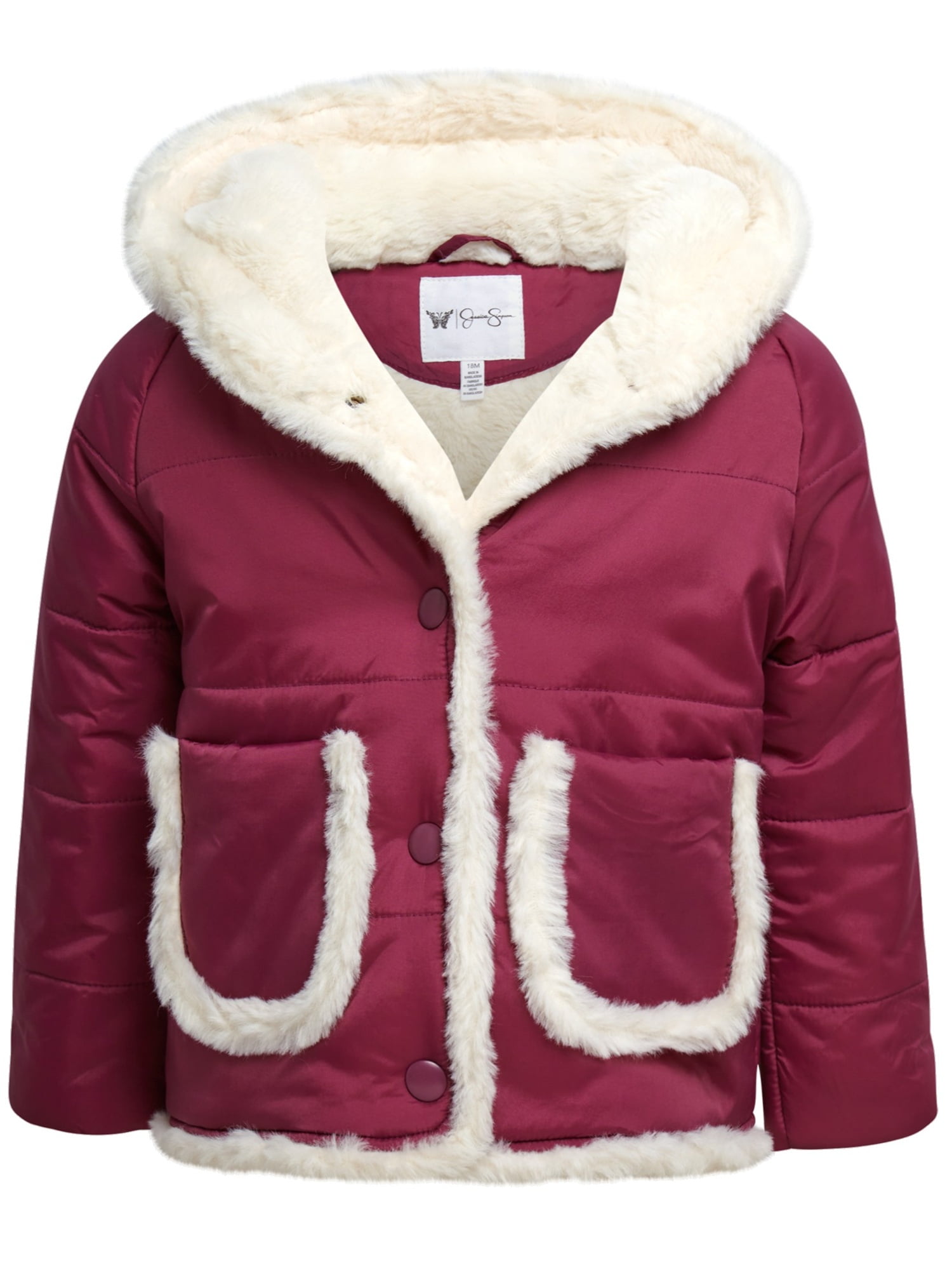 Jessica Simpson Infant and Toddler Girls' Puffer Coat with Hood, Sizes 12-24M