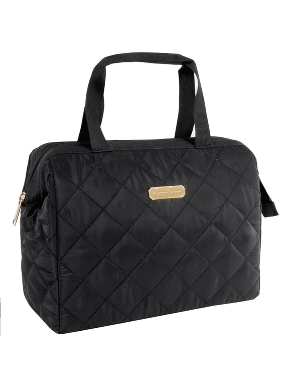 Women's Quilted Insulated Reusable Cooler Lunch Bag Tote for Work, Travel, Commute, Recreation, Beach and Picnic in Black