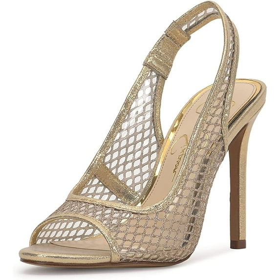 Jessica Simpson Jaisey Clear/Gold Peep Toe Slingback Stiletto Heeled Sandals (Clear/Gold, 9)