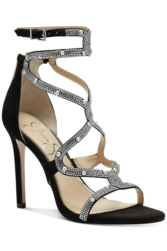 Janya Black Stiletto Heel Open Toe Ankle Strap Heeled Sandals (Black, 10)