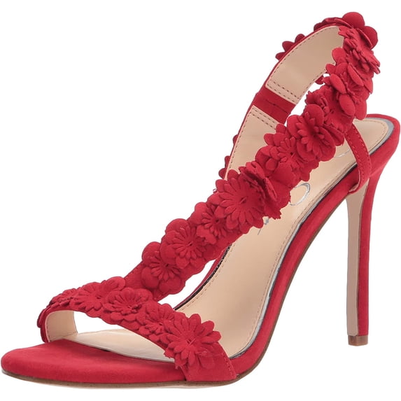 Jessica Simpson Jessin Red Muse Open Toe Flower Strap High Heel Dress Sandals (Red Muse, 8.5)