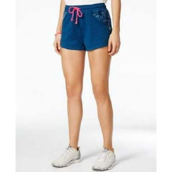 Jessica Simpson Juniors Crocheted Drawstring Denim Wash Short (Medium, Blue)