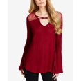 thumbnail image 1 of Jessica Simpson Juniors Mesh Trim Bell Sleeve Top Red L, 1 of 1