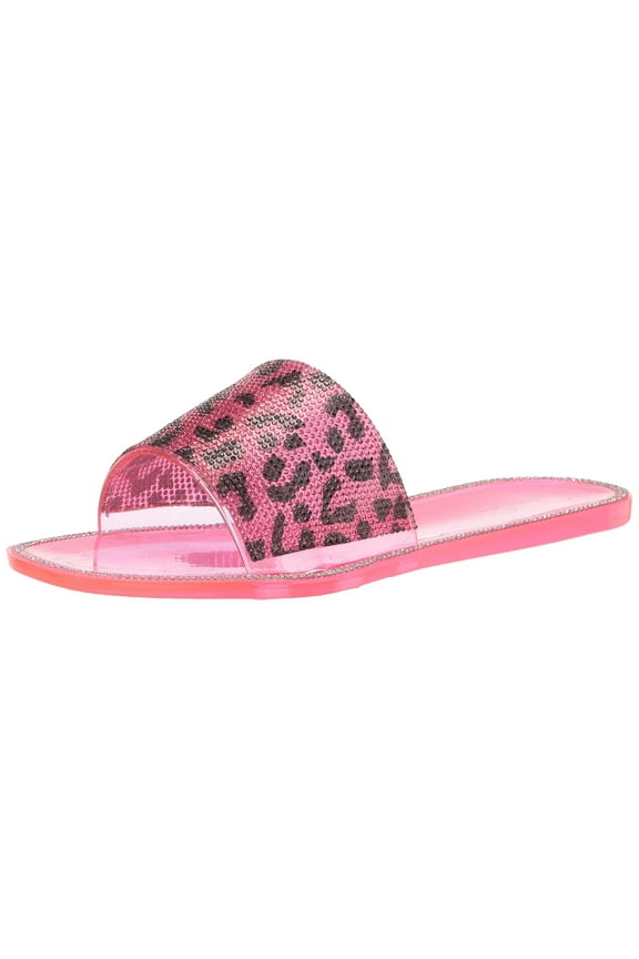 Kassime Black/Pink Combo Cheetah Embellished Jelly Slide Sandals (BLACK/PINK COMBO, 6)