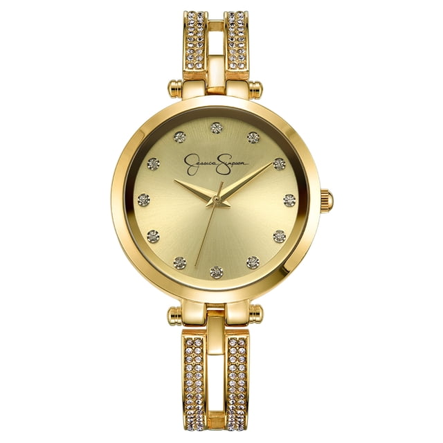 Jessica Simpson Ladies 34mm Gold Tone Crystal Accent Double Arm Bangle ...