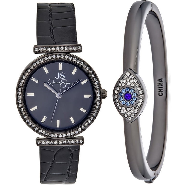Jessica Simpson Ladies 34mm Gunmetal Tone Crystal Accent  display picture 2