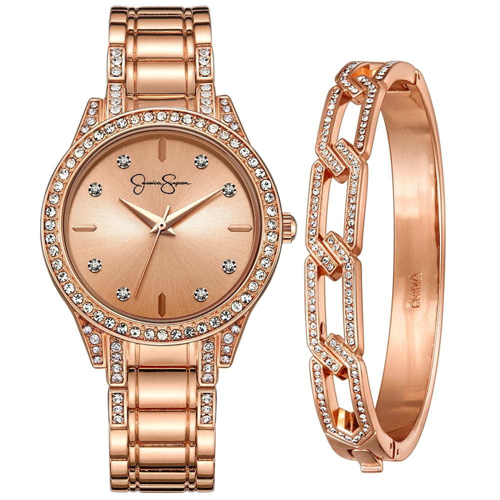 Jessica Simpson Ladies 34mm Gold Tone Crystal Accent Mother Jessica Simpson Ladies 34mm Gold Tone Crystal Accent Mother