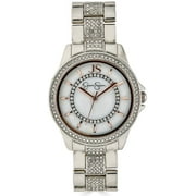 Jessica Simpson Ladies 37mm Silver Tone Crystal Accent Genuine Mother Of Pearl Dial Bracelet Watch