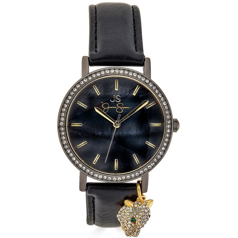 Jessica Simpson Black Watch with Blue Dial and Crystal Accents Jessica Simpson Ladies 34mm Silver Tone Crystal Accent  main image 2