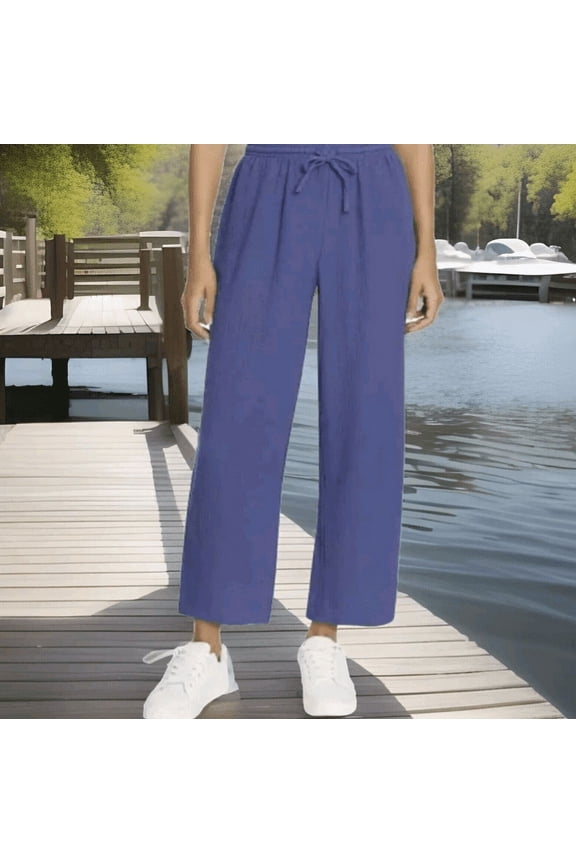 Women's Gauzy Cotton Pull On Cropped Ankle Pants, Blue, Medium