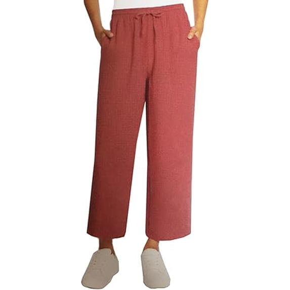 Jessica Simpson Women's Gauzy Cotton Pull On Cropped Ankle Pants, Red, 2X-Large