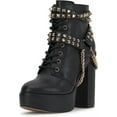 thumbnail image 1 of Jessica Simpson Lannoli Black Leather Studded Chain Lace Up Block High Heel Boot (Black, 11), 1 of 6