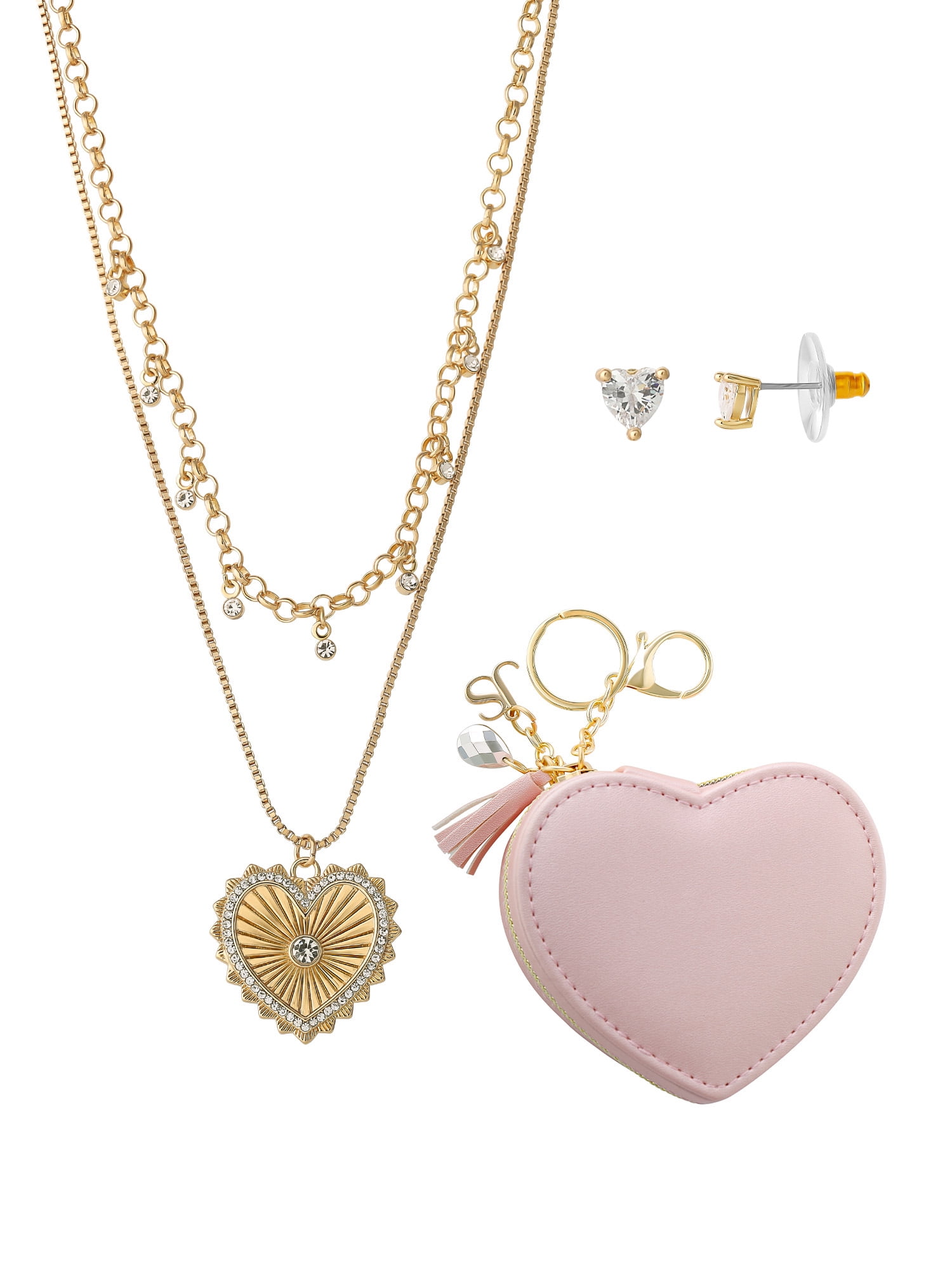 Jessica Simpson Layer Heart Necklace and Earring Gift Set