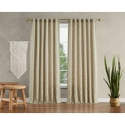 Jessica Simpson Lynee Geometric Back Tab Window Curtains with Tiebacks, Beige, 52" x 96"