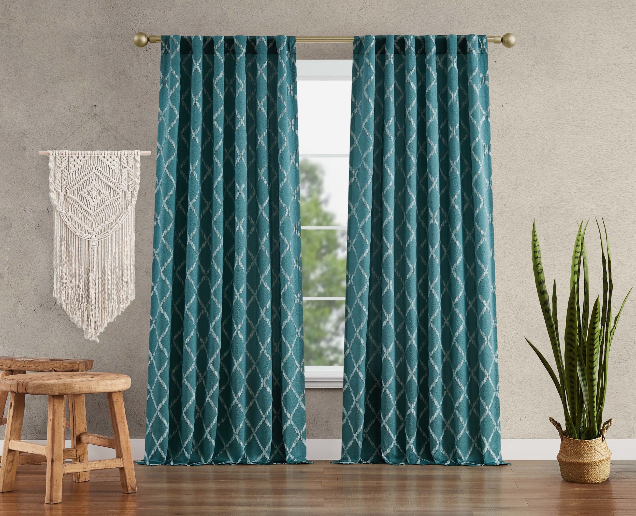 Jessica Simpson Lynee Geometric Back Tab Window Curtains with Tiebacks