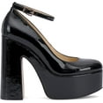 thumbnail image 1 of Jessica Simpson Macee Black Buckle Ankle Strap Block Chunky High Heel Pump Shoes (Black, 9), 1 of 5