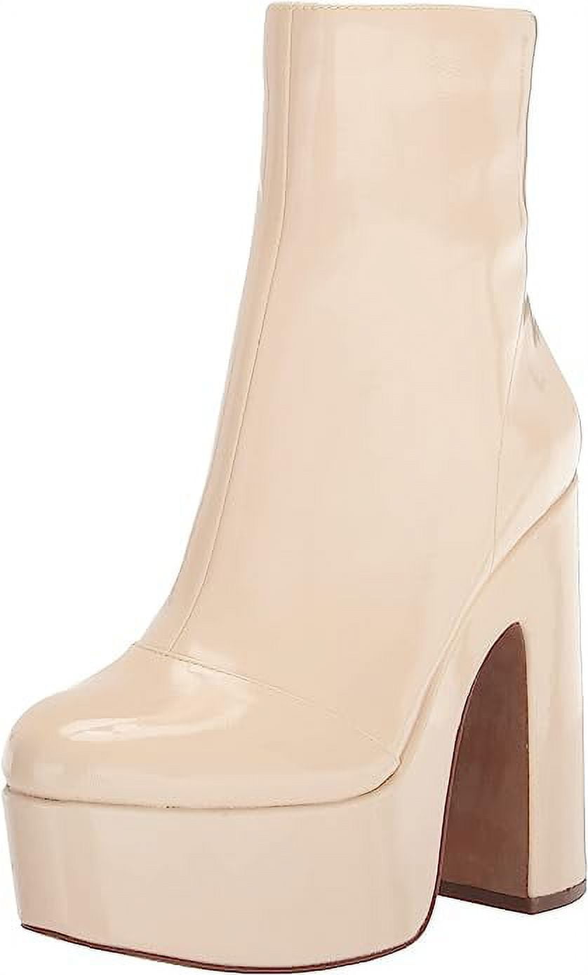 Jessica Simpson Madlaina Chalk Faux Patent Mid Calf Side Zip Block