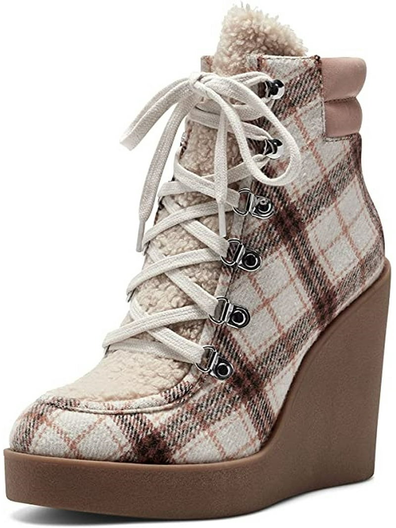 Jessica Simpson Women's Luminna Ankle Bootie - Faux Leather With Pearl Buckle, 3.7" Block Heel
