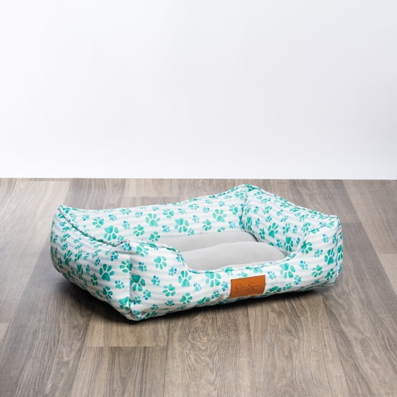 Jessica Simpson Medium Quilted Canvas Cuddler Dog Bed, Pooch Stripes, Aqua