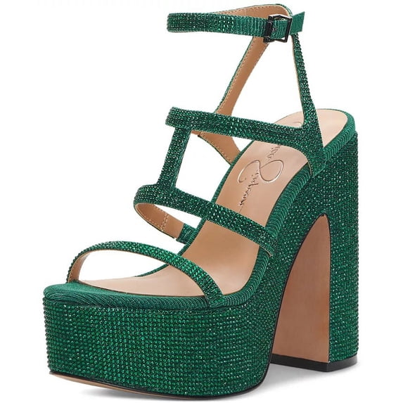Jessica Simpson Meitini Gem Green Ankle Strap Block Heel Open Toe Heeled Sandals (Gem Green, 11)