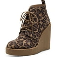 thumbnail image 1 of Jessica Simpson Mesila Leopard Wedge Closed Round Toe Lace Up Ankle Booties (Natural, 12), 1 of 6
