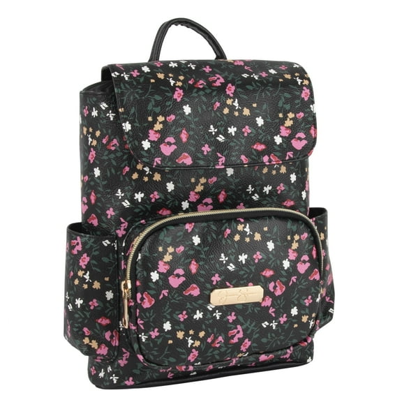 Jessica Simpson Mini Drawstring Magnetic Flap Backpack for Women, Going Out, Work, Commuting & Traveling in Black Blossoms