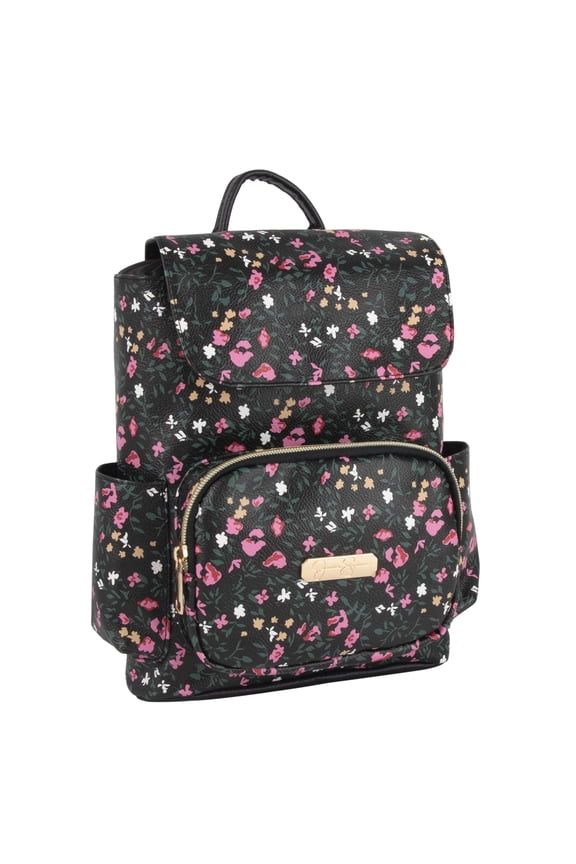 Mini Drawstring Magnetic Flap Backpack for Women, Going Out, Work, Commuting & Traveling in Black Blossoms