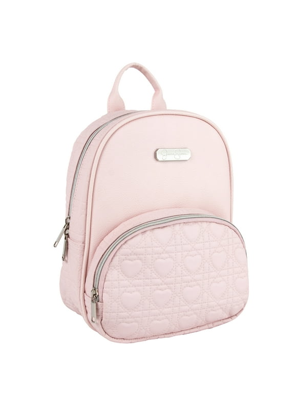 Jessica Simpson Mini Quilted Waterproof Vegan Leather Backpack for Women, Teens and Girls for Work, School, Recreation, Commuting & Traveling in Pink Quilted Hearts