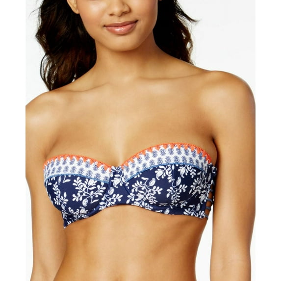 Jessica Simpson NAVY Vine About It Underwire Bandeau Bikini Swim Top, US XLarge
