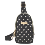 One Strap Mini Crossbody Sling Bag Backpack in Black with White Daisies