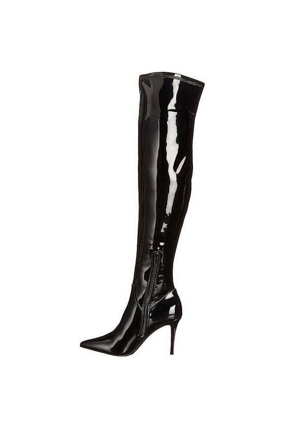 Over the Knee Boot Abrine Black Patent Side Pointed Toe Boots (Black, 6.5)
