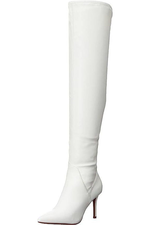 Over the Knee Boot Abrine White Side Pointed Toe Tall Boots (White, 5.5)