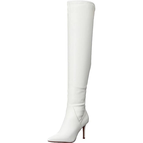 Jessica Simpson Over the Knee Boot Abrine White Side Pointed Toe Tall Boots (White, 5)